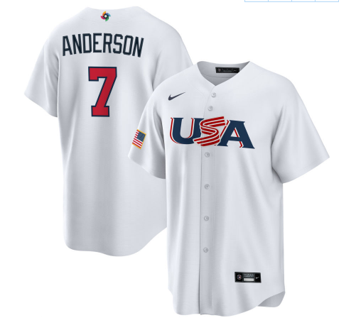 Men's USA Baseball #7 Tim Anderson 2023 White World Baseball Classic Stitched Jersey
